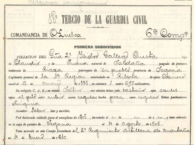 Medalla Militar Isidro Gallego Cuesta: artillero, guardia civil y legionario